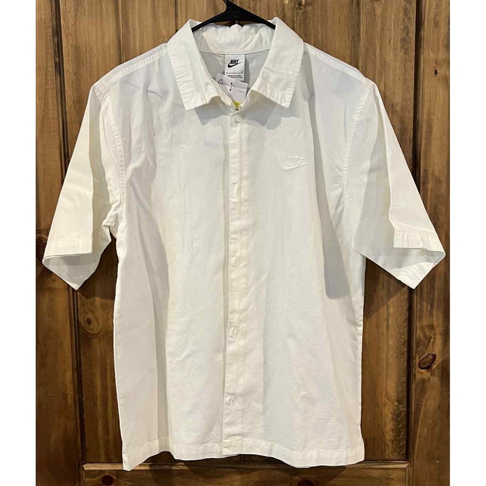 Nike Club Button-Up Shirt‎ Mens Size S Ivory Short Sleeve Collared Logo